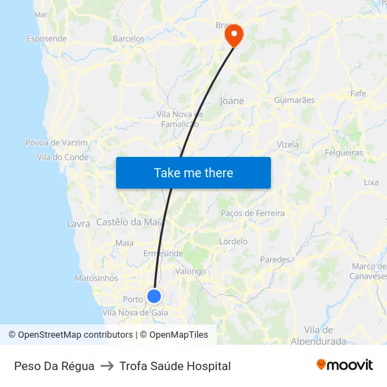 Peso Da Régua to Trofa Saúde Hospital map