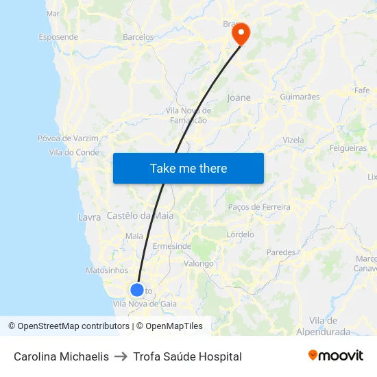 Carolina Michaelis to Trofa Saúde Hospital map