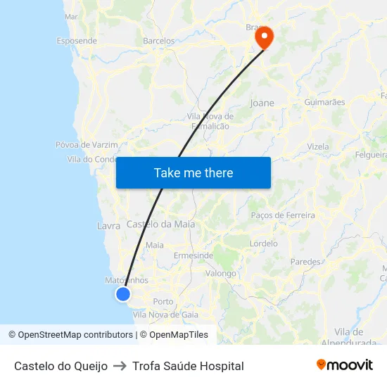 Castelo do Queijo to Trofa Saúde Hospital map