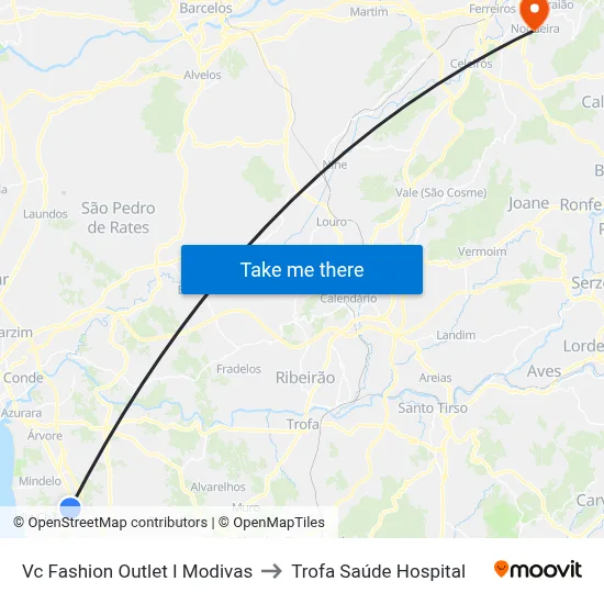 Vc Fashion Outlet I Modivas to Trofa Saúde Hospital map