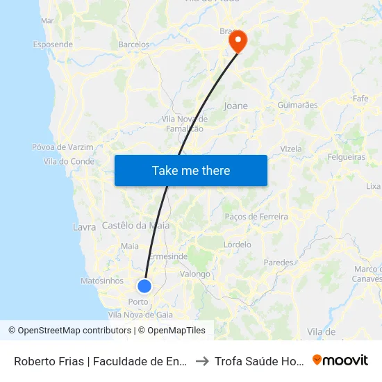 Roberto Frias | Faculdade de Engenharia to Trofa Saúde Hospital map