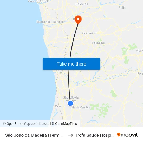 São João da Madeira (Terminal) to Trofa Saúde Hospital map