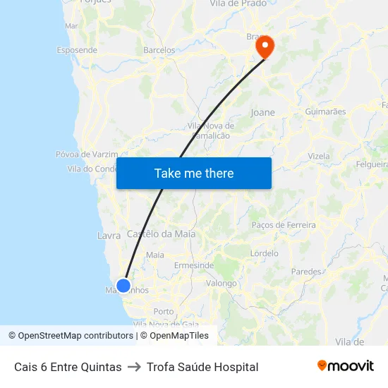 Cais 6 Entre Quintas to Trofa Saúde Hospital map