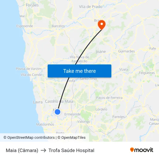 Maia (Câmara) to Trofa Saúde Hospital map