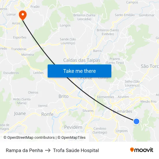 Rampa da Penha to Trofa Saúde Hospital map