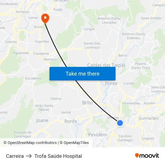 Carreira to Trofa Saúde Hospital map