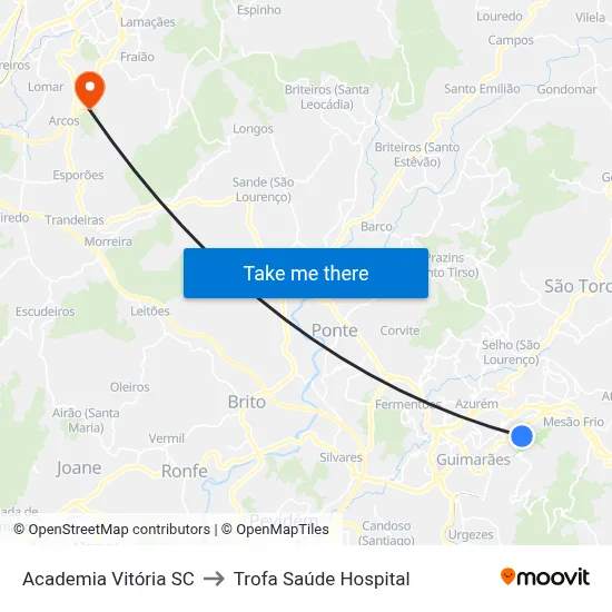 Academia Vitória SC to Trofa Saúde Hospital map