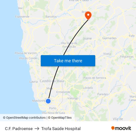 C.F. Padroense to Trofa Saúde Hospital map