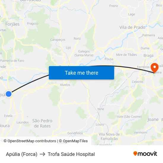 Apúlia (Forca) to Trofa Saúde Hospital map