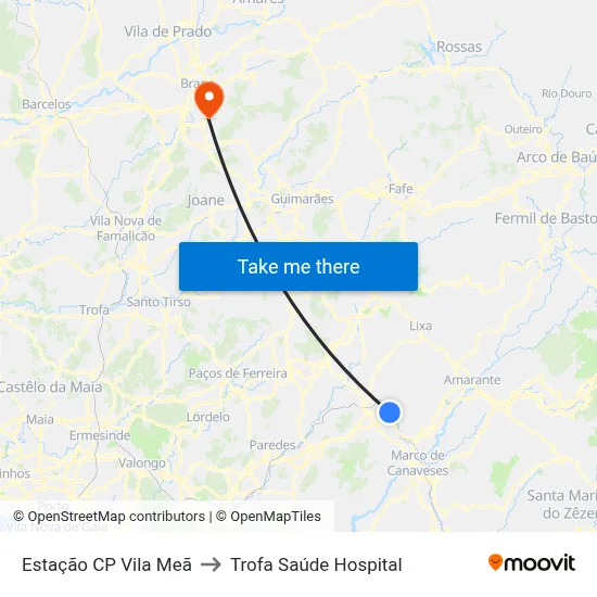 Estação CP Vila Meã to Trofa Saúde Hospital map