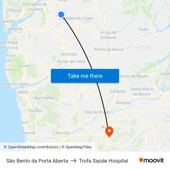 São Bento da Porta Aberta to Trofa Saúde Hospital map