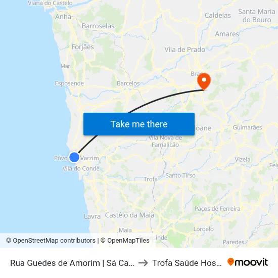 Rua Guedes de Amorim | Sá Carneiro to Trofa Saúde Hospital map