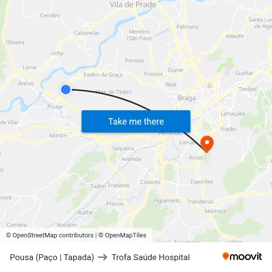 Pousa (Paço | Tapada) to Trofa Saúde Hospital map