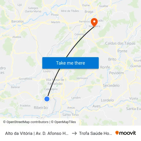Alto da Vitória | Av. D. Afonso Henriques to Trofa Saúde Hospital map