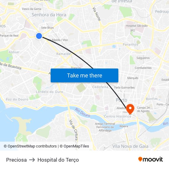 Preciosa to Hospital do Terço map
