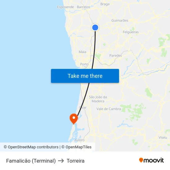 Famalicão (Terminal) to Torreira map