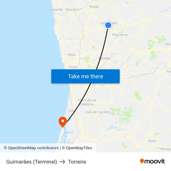 Guimarães (Terminal) to Torreira map