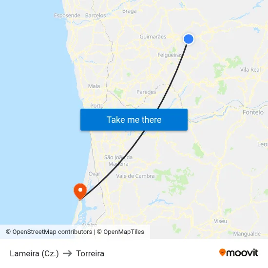 Lameira (Cz.) to Torreira map