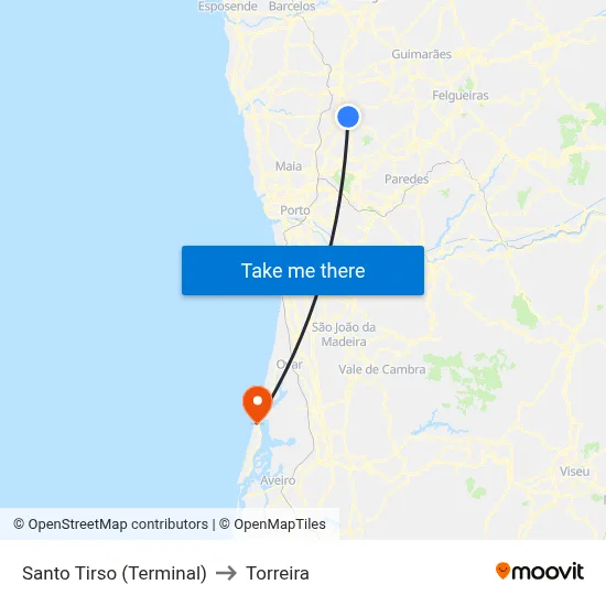 Santo Tirso (Terminal) to Torreira map