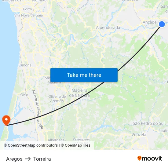 Aregos to Torreira map