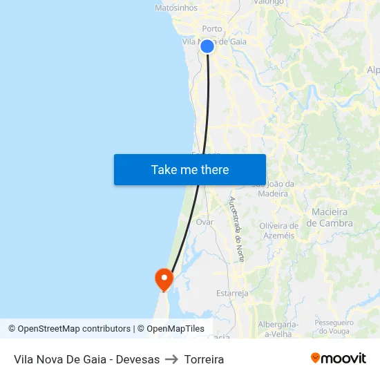 Vila Nova De Gaia - Devesas to Torreira map