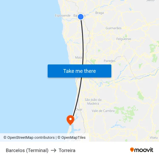 Barcelos (Terminal) to Torreira map