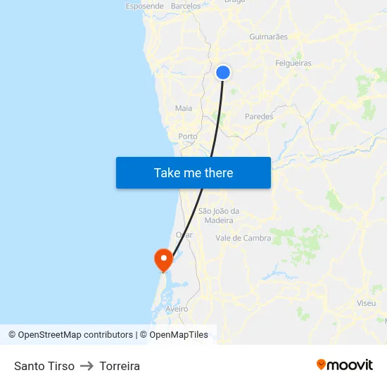 Santo Tirso to Torreira map