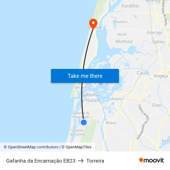 Gafanha da Encarnação EB23 to Torreira map