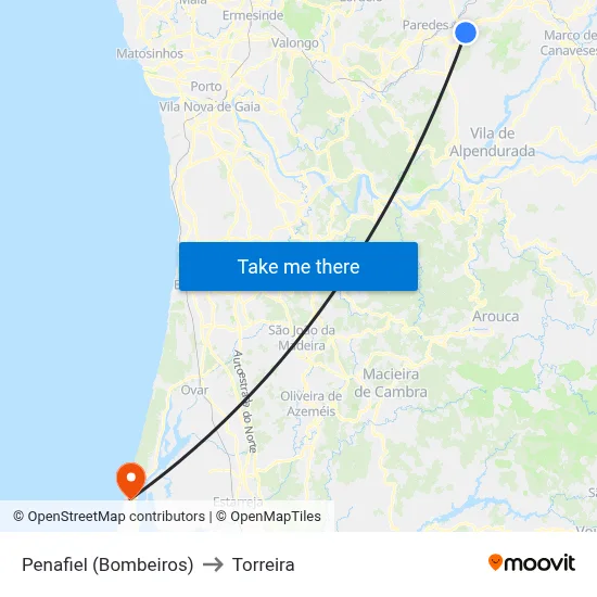 Penafiel (Bombeiros) to Torreira map