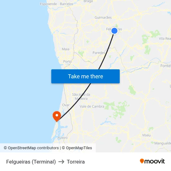 Felgueiras (Terminal) to Torreira map