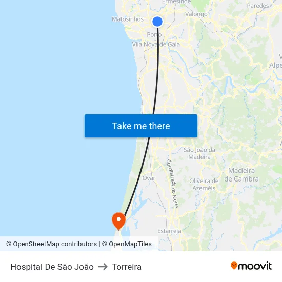 Hospital De São João to Torreira map