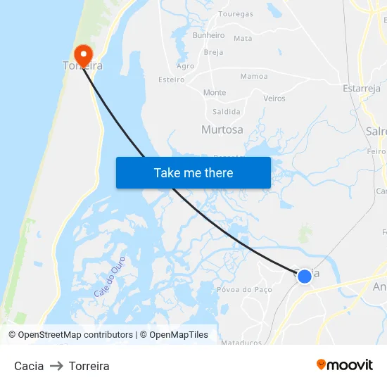 Cacia to Torreira map