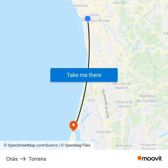 Chãs to Torreira map