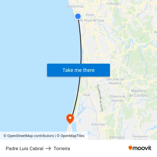 Padre Luis Cabral to Torreira map