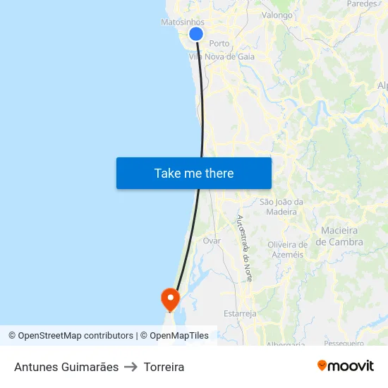 Antunes Guimarães to Torreira map