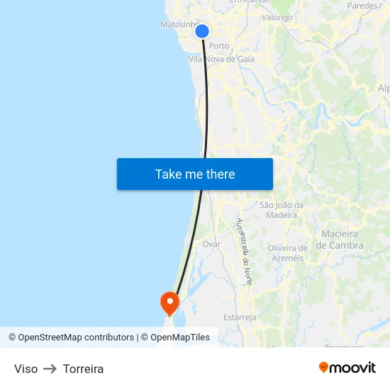 Viso to Torreira map