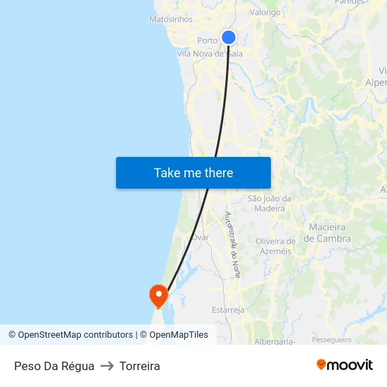 Peso Da Régua to Torreira map