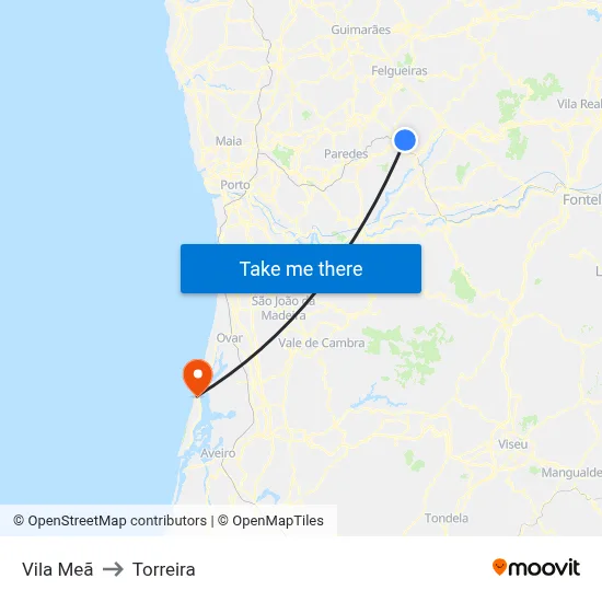 Vila Meã to Torreira map