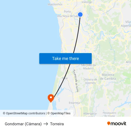 Gondomar (Câmara) to Torreira map