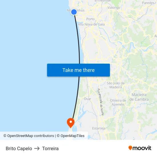 Brito Capelo to Torreira map
