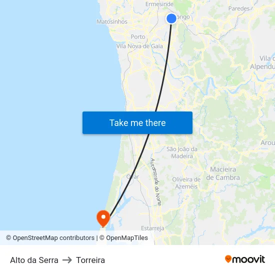 Alto da Serra to Torreira map