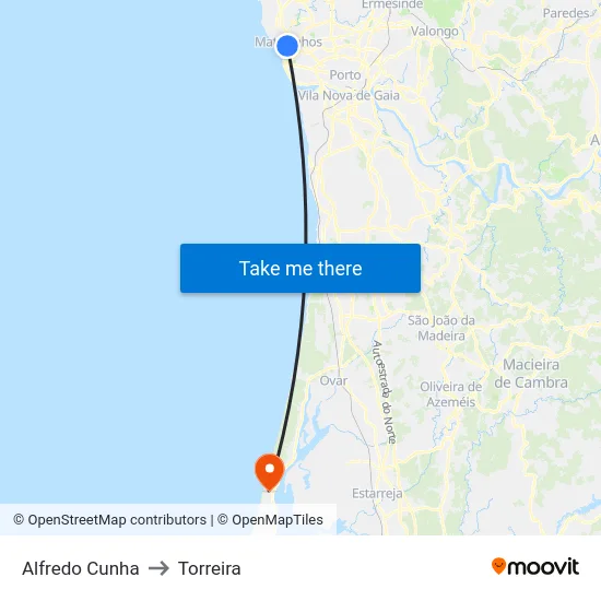 Alfredo Cunha to Torreira map