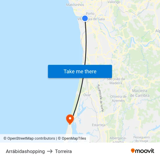 Arrábidashopping to Torreira map