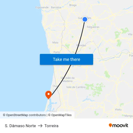 S. Dâmaso Norte to Torreira map