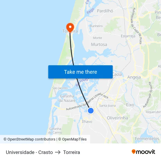 Universidade - Crasto to Torreira map