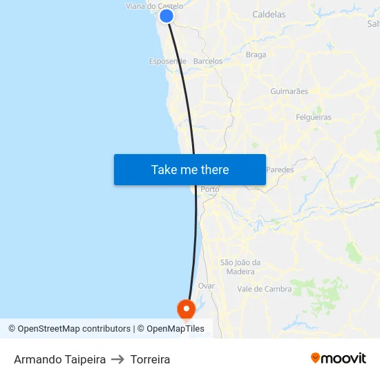 Armando Taipeira to Torreira map