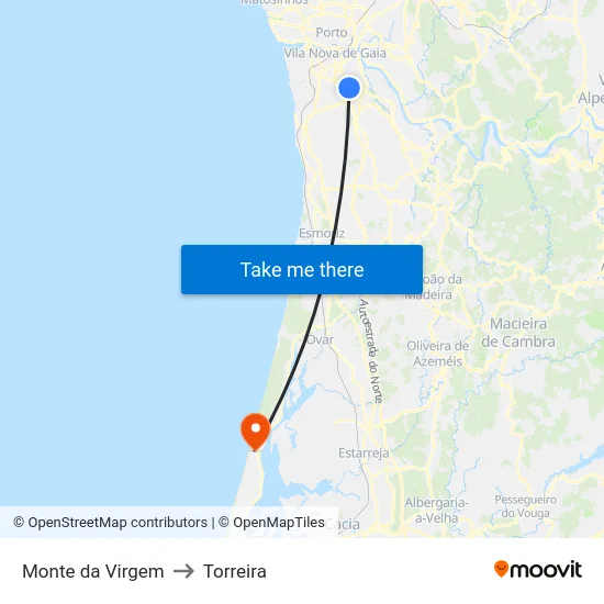 Monte da Virgem to Torreira map