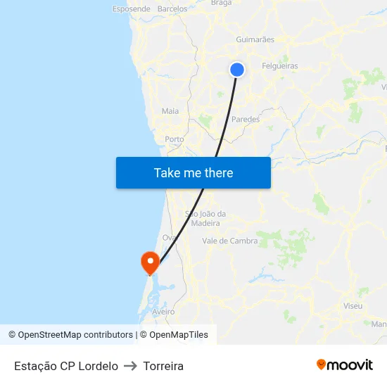 Estação CP Lordelo to Torreira map