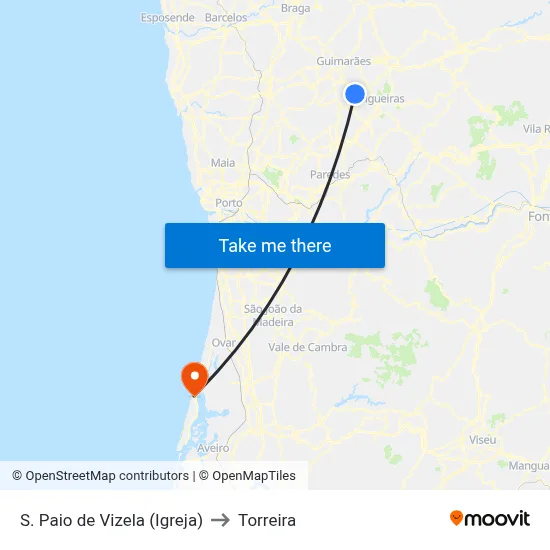 S. Paio de Vizela (Igreja) to Torreira map