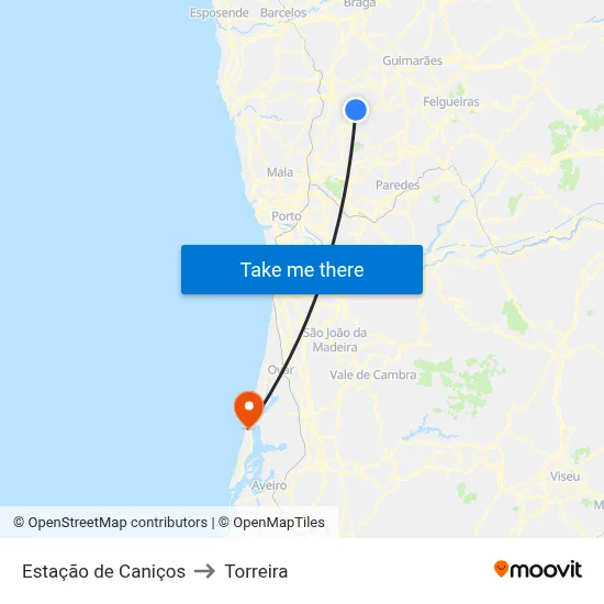 Estação de Caniços to Torreira map